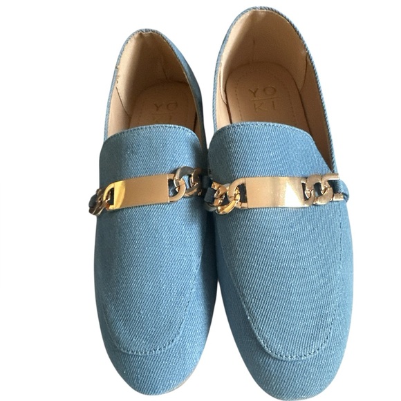Yoki Shoes - Yoki Denim Blue Loafers with Gold Chain Size 7